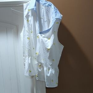 Sleeveless White Lemon Print Peplum Top Shein Plus Size 1x